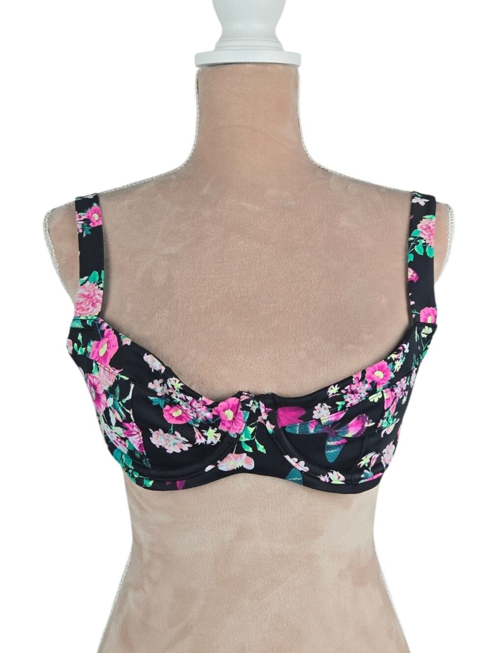 Victoria's Secret Wicked Sling Bikini Top Black Floral Push Up 34B